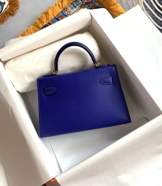Hermes Kelly 19cm Bag Electric Blue Imported Palm Veins Leather Golden Metal