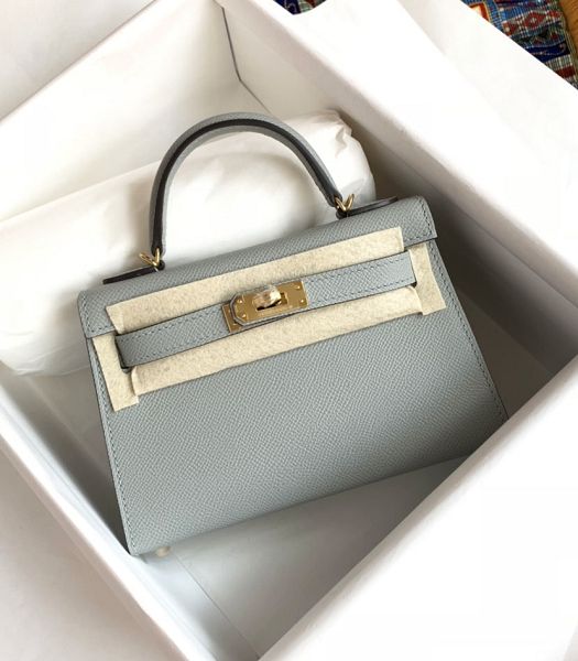 Hermes Kelly 19cm Bag Glacier Blue Imported Palm Veins Leather Golden Metal