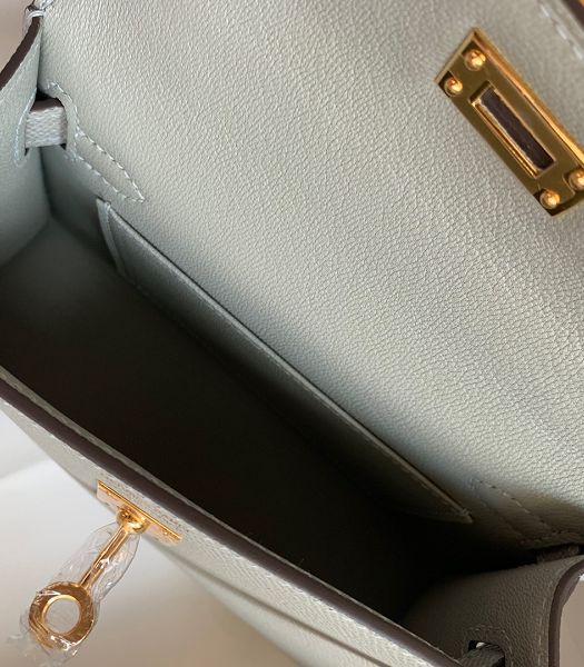 Hermes Kelly 19cm Bag Glacier Blue Imported Palm Veins Leather Golden Metal