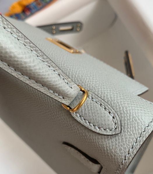 Hermes Kelly 19cm Bag Glacier Blue Imported Palm Veins Leather Golden Metal
