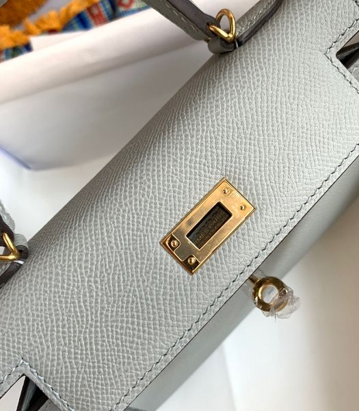 Hermes Kelly 19cm Bag Glacier Blue Imported Palm Veins Leather Golden Metal