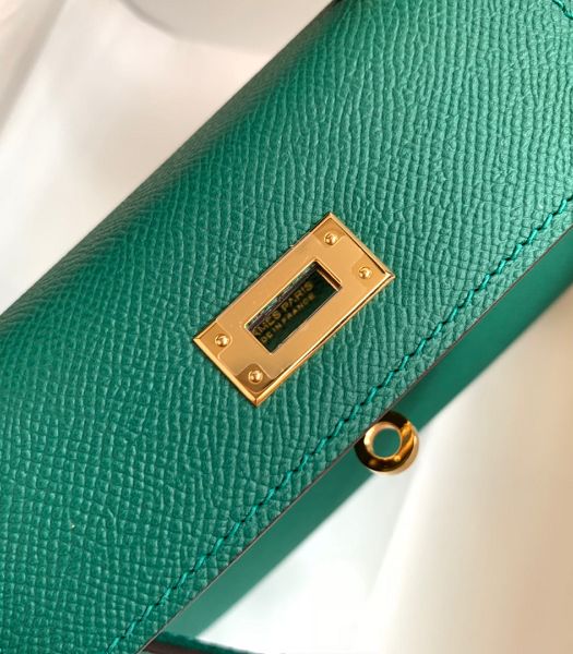 Hermes Kelly 19cm Bag Malachite Green Imported Palm Veins Leather Golden Metal
