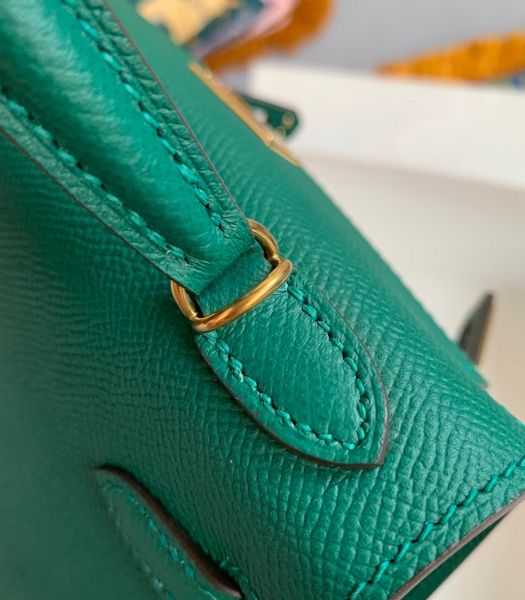 Hermes Kelly 19cm Bag Malachite Green Imported Palm Veins Leather Golden Metal