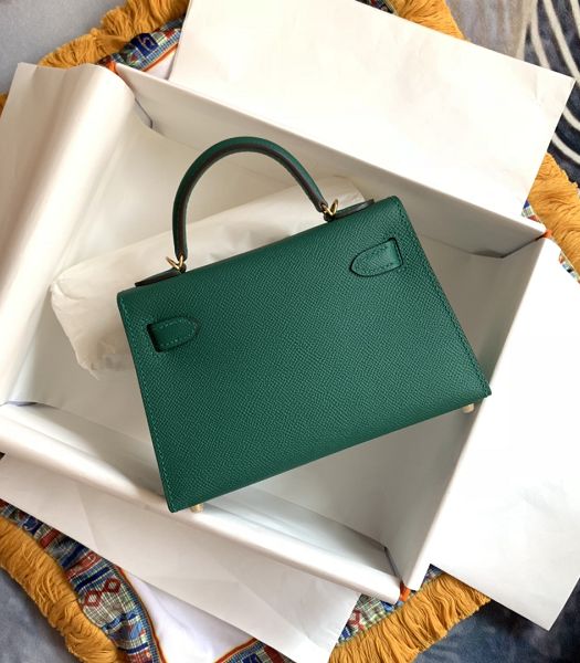 Hermes Kelly 19cm Bag Malachite Green Imported Palm Veins Leather Golden Metal