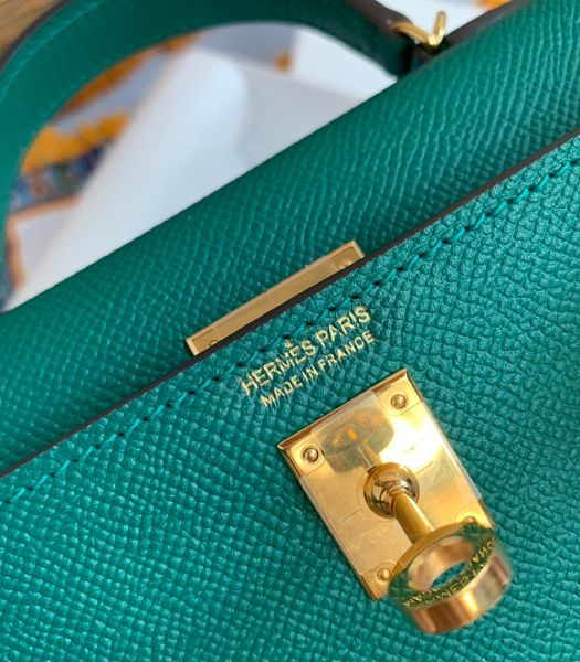 Hermes Kelly 19cm Bag Malachite Green Imported Palm Veins Leather Golden Metal