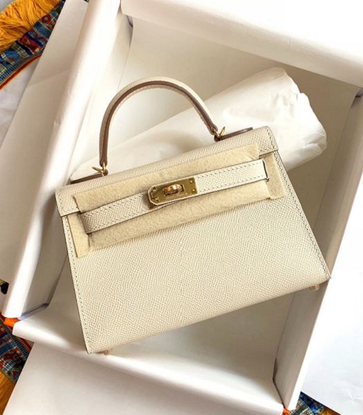 Hermes Kelly 19cm Bag Milkshake White Imported Palm Veins Leather Golden Metal