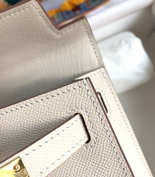 Hermes Kelly 19cm Bag Milkshake White Imported Palm Veins Leather Golden Metal