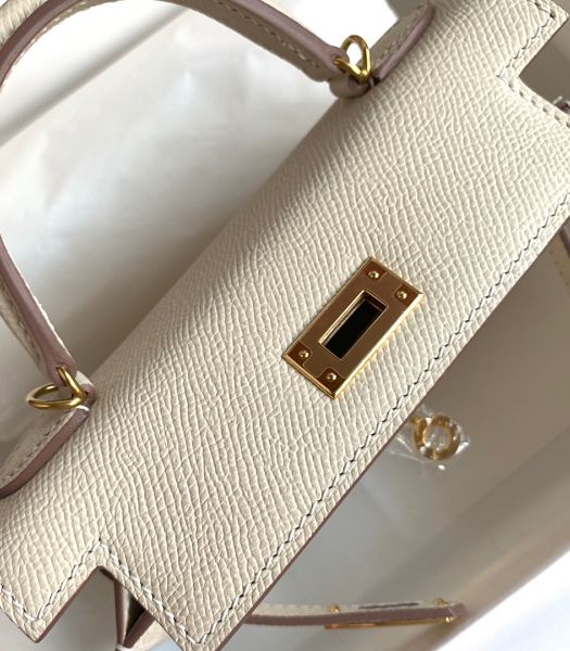 Hermes Kelly 19cm Bag Milkshake White Imported Palm Veins Leather Golden Metal