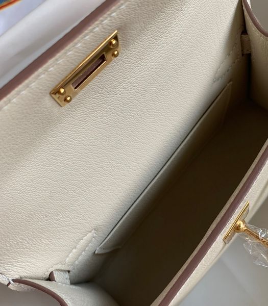 Hermes Kelly 19cm Bag Milkshake White Imported Palm Veins Leather Golden Metal