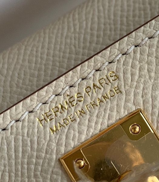 Hermes Kelly 19cm Bag Milkshake White Imported Palm Veins Leather Golden Metal