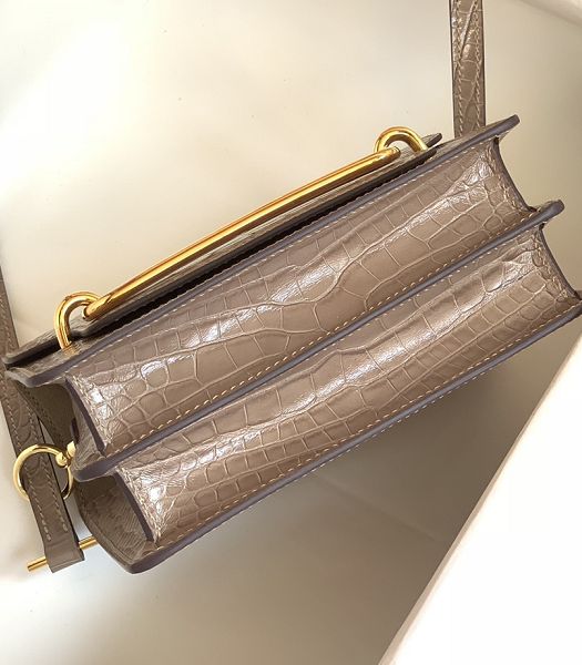 Hermes Roulis Mini 19cm Bag Apricot Croc Pattern Leather Golden Metal