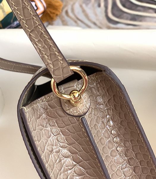 Hermes Roulis Mini 19cm Bag Apricot Croc Pattern Leather Golden Metal