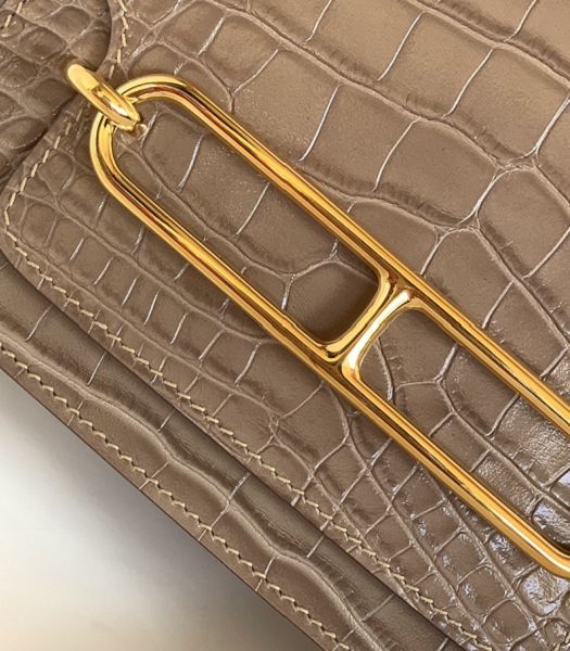 Hermes Roulis Mini 19cm Bag Apricot Croc Pattern Leather Golden Metal