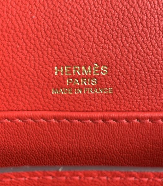 Hermes Roulis Mini 19cm Bag Red Croc Pattern Leather Golden Metal