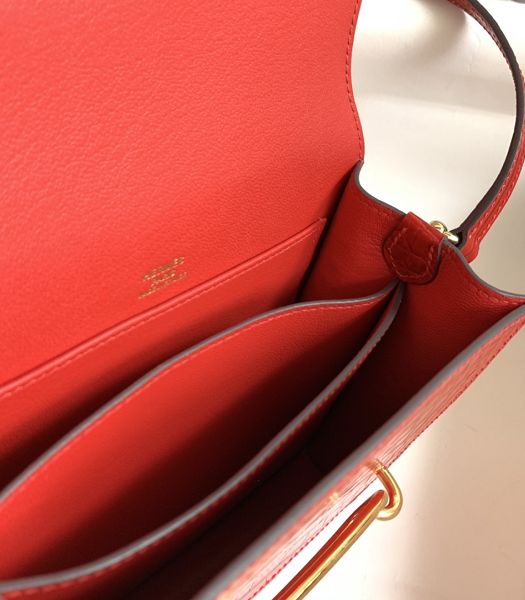 Hermes Roulis Mini 19cm Bag Red Croc Pattern Leather Golden Metal