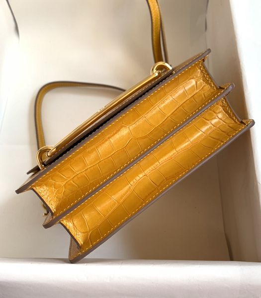 Hermes Roulis Mini 19cm Bag Yellow Croc Pattern Leather Golden Metal