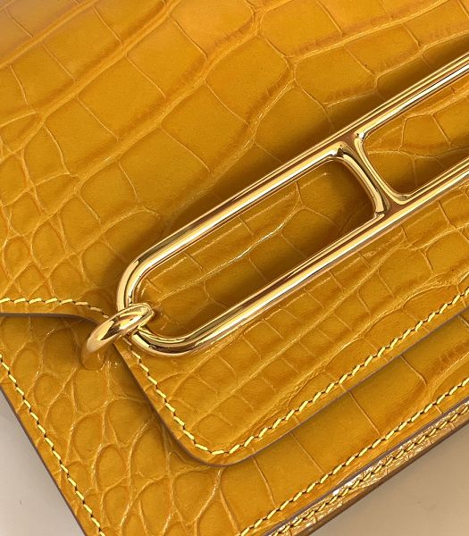 Hermes Roulis Mini 19cm Bag Yellow Croc Pattern Leather Golden Metal
