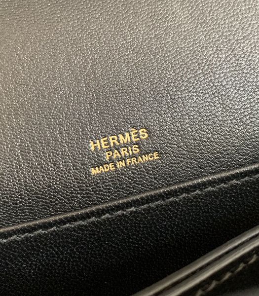 Hermes Roulis Mini 19cm Bag Black Croc Pattern Leather Golden Metal
