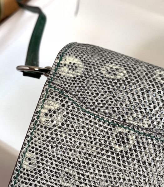 Hermes Roulis Mini 19cm Bag Green Croc Veins With Grey Lizard Leather Silver Metal