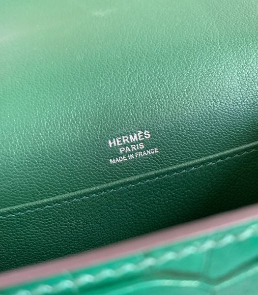 Hermes Roulis Mini 19cm Bag Green Croc Veins With Grey Lizard Leather Silver Metal