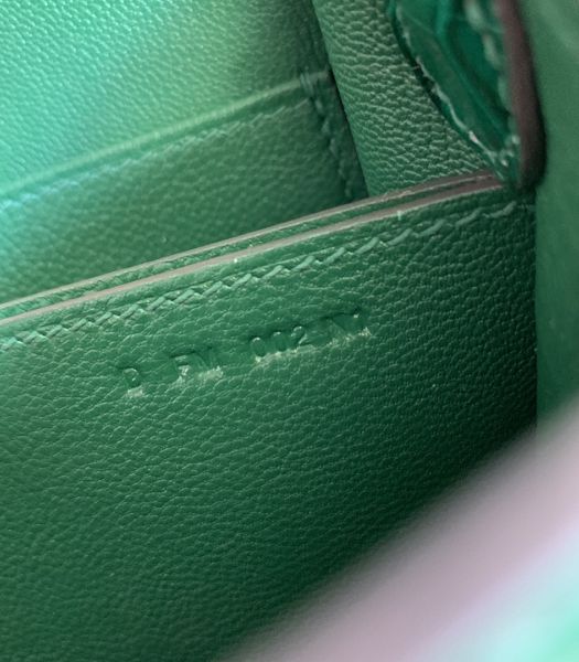 Hermes Roulis Mini 19cm Bag Green Croc Veins With Grey Lizard Leather Silver Metal