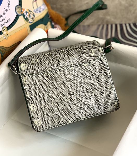 Hermes Roulis Mini 19cm Bag Green Croc Veins With Grey Lizard Leather Silver Metal