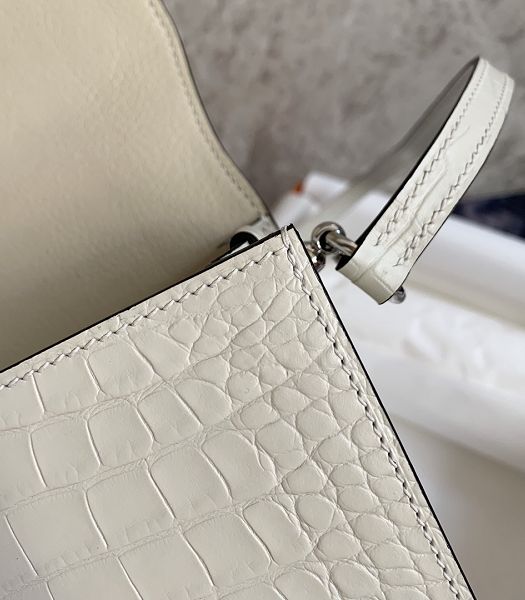 Hermes Roulis Mini 19cm Bag White Croc Veins With Grey Lizard Leather Silver Metal