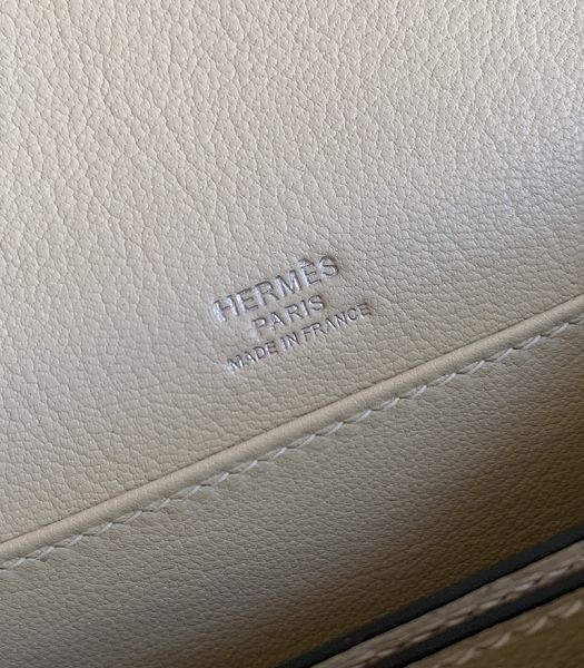 Hermes Roulis Mini 19cm Bag White Croc Veins With Grey Lizard Leather Silver Metal