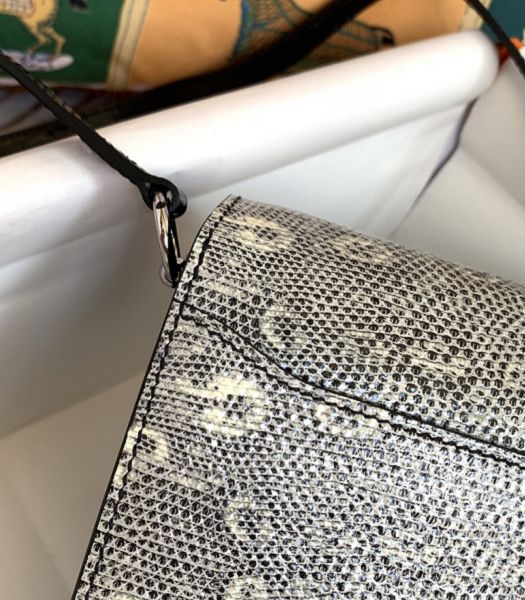Hermes Roulis Mini 19cm Bag Black Croc Veins With Grey Lizard Leather Silver Metal