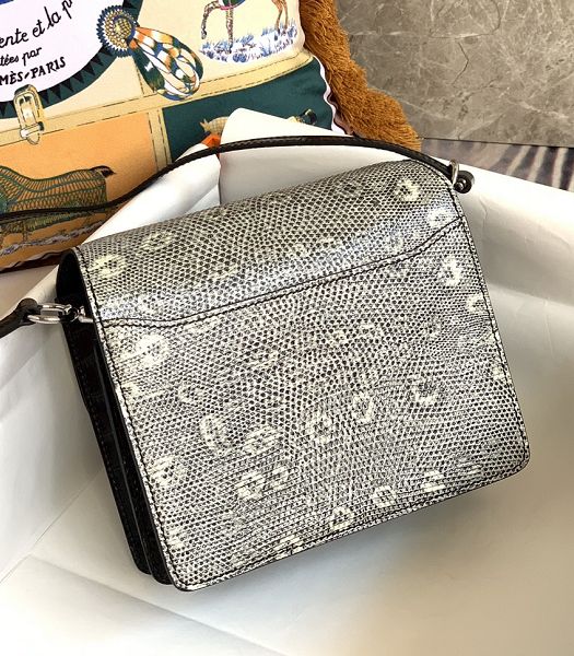 Hermes Roulis Mini 19cm Bag Black Croc Veins With Grey Lizard Leather Silver Metal