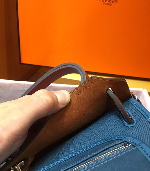 Hermes Herbag Lake Blue Canvas With Brown Imported Leather 31 Zip Tote Handbag