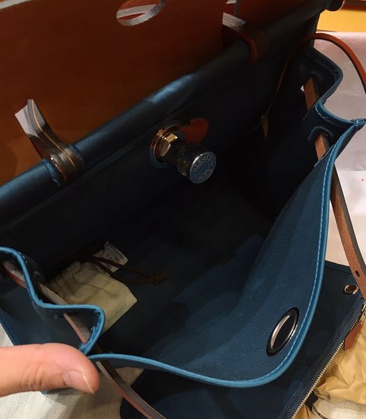 Hermes Herbag Lake Blue Canvas With Brown Imported Leather 31 Zip Tote Handbag
