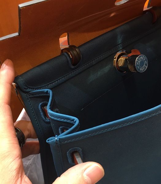 Hermes Herbag Lake Blue Canvas With Brown Imported Leather 31 Zip Tote Handbag