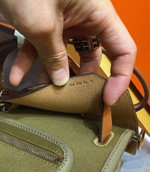 Hermes Herbag Army Green Canvas With Brown Imported Leather 31 Zip Tote Handbag