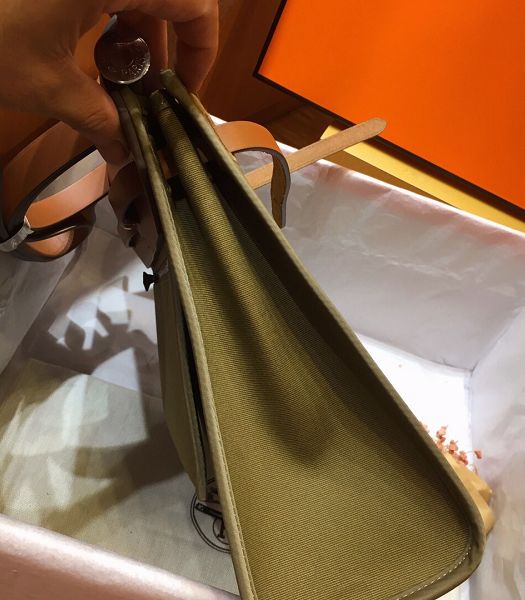 Hermes Herbag Army Green Canvas With Brown Imported Leather 31 Zip Tote Handbag