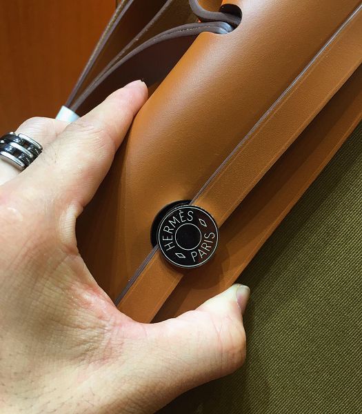 Hermes Herbag Army Green Canvas With Brown Imported Leather 31 Zip Tote Handbag