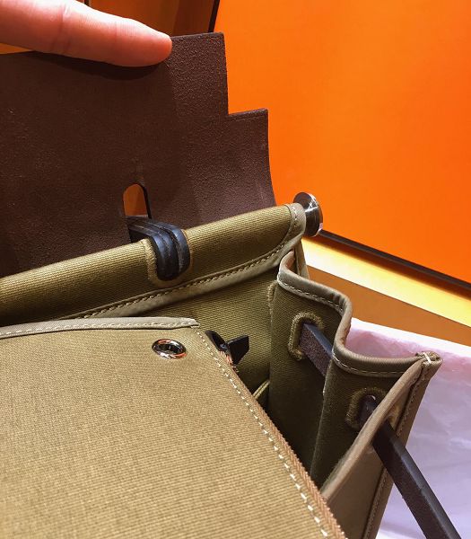 Hermes Herbag Army Green Canvas With Dark Coffee Imported Leather 31 Zip Tote Handbag