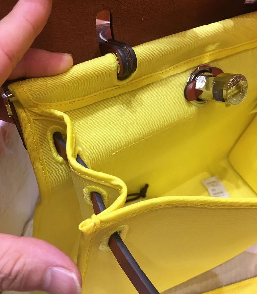 Hermes Herbag Lemon Yellow Canvas With Red Brown Imported Leather 31 Zip Tote Handbag
