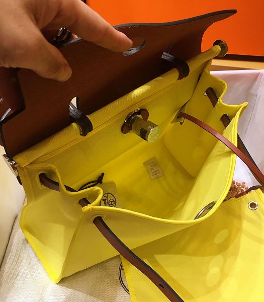 Hermes Herbag Lemon Yellow Canvas With Red Brown Imported Leather 31 Zip Tote Handbag