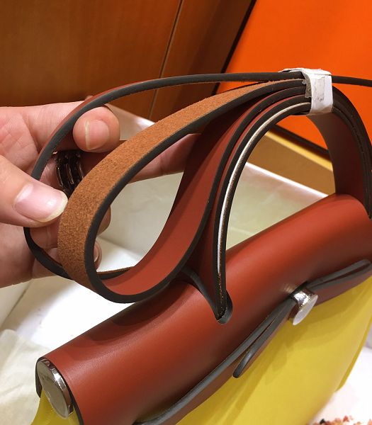 Hermes Herbag Lemon Yellow Canvas With Red Brown Imported Leather 31 Zip Tote Handbag