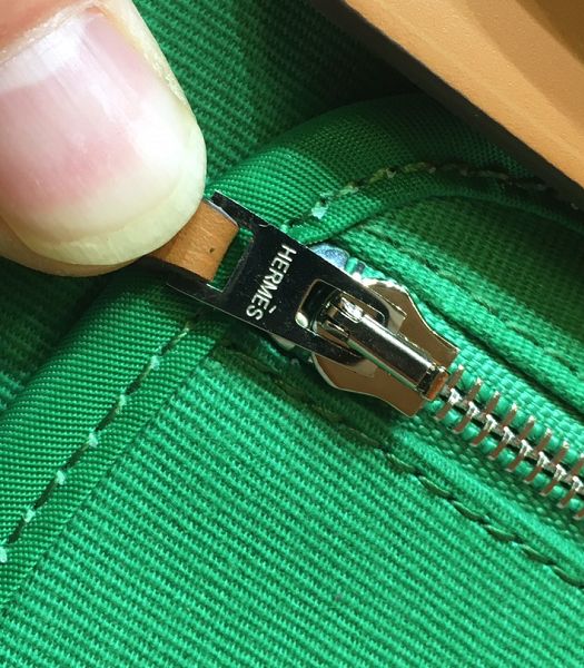 Hermes Herbag Green Canvas With Coffee Imported Leather 31 Zip Tote Handbag