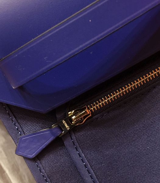 Hermes Herbag Dark Blue Canvas With Electric Blue Imported Leather 31 Zip Tote Handbag
