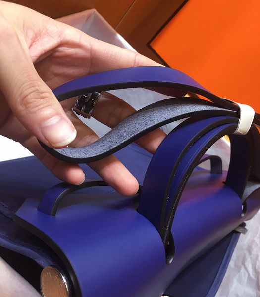 Hermes Herbag Dark Blue Canvas With Electric Blue Imported Leather 31 Zip Tote Handbag