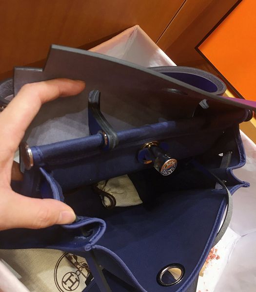 Hermes Herbag Dark Blue Canvas With Electric Blue Imported Leather 31 Zip Tote Handbag