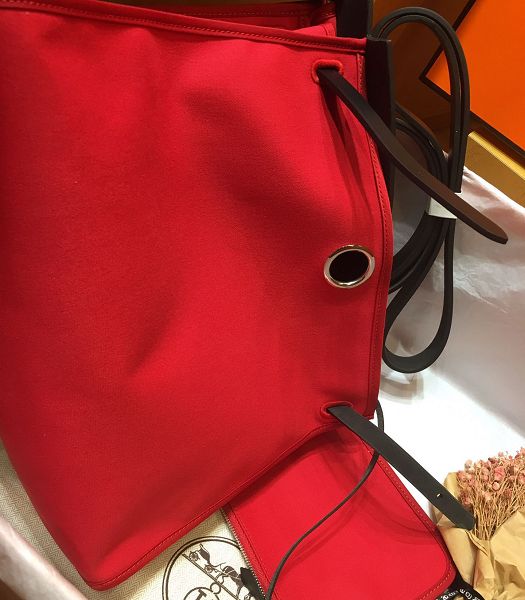 Hermes Herbag Red Canvas With Black Imported Leather 31 Zip Tote Handbag