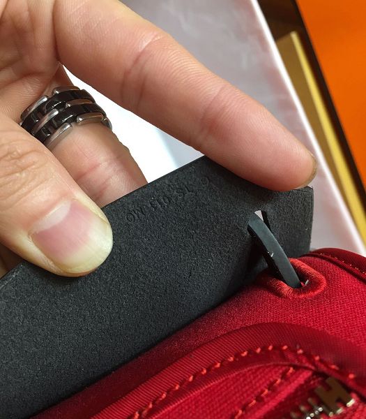 Hermes Herbag Red Canvas With Black Imported Leather 31 Zip Tote Handbag