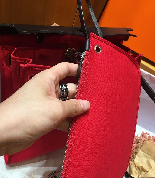 Hermes Herbag Red Canvas With Black Imported Leather 31 Zip Tote Handbag