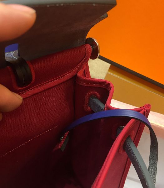 Hermes Herbag Dark Red Canvas With Electric Blue Imported Leather 31 Zip Tote Handbag