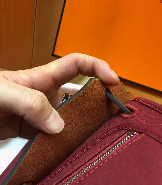 Hermes Herbag Dark Red Canvas With Coffee Imported Leather 31 Zip Tote Handbag