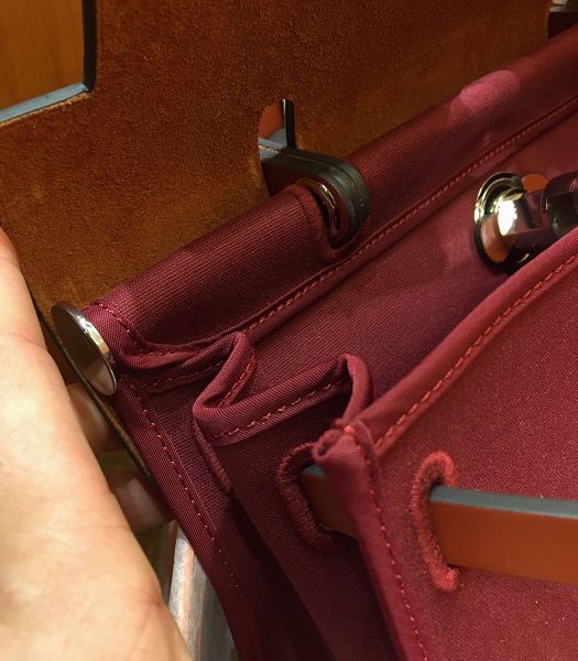 Hermes Herbag Dark Red Canvas With Coffee Imported Leather 31 Zip Tote Handbag